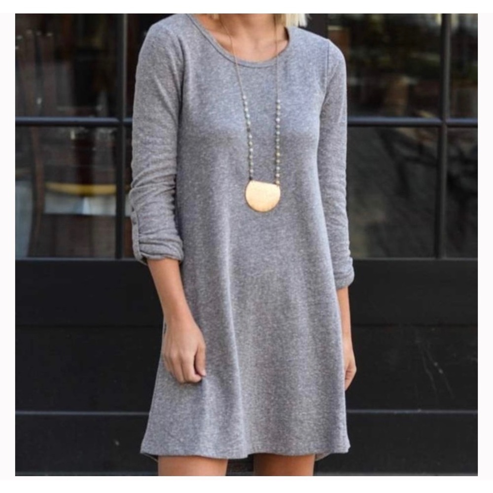 Z Supply Double Knit Symphony Dress Women S Grey NEW Roll‎ Tab Sleeve Loungewear